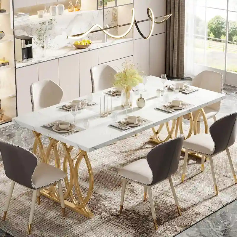 Moderní jídelní stůl pro 4–6 osob, velký kuchyňský stůl o délce 160 cm s deskou z umělého mramoru