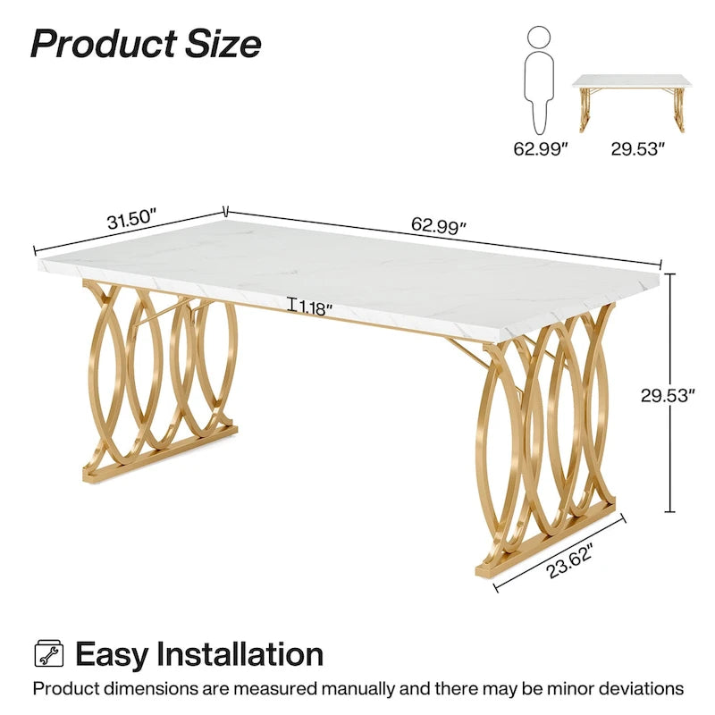 Moderní jídelní stůl pro 4–6 osob, velký kuchyňský stůl o délce 160 cm s deskou z umělého mramoru