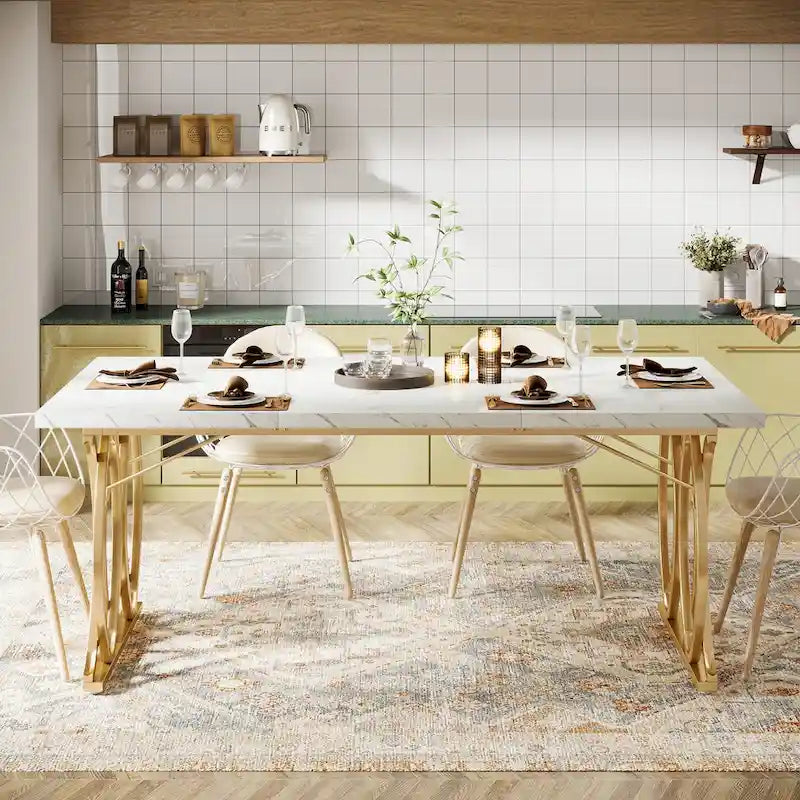 Moderní jídelní stůl pro 4–6 osob, velký kuchyňský stůl o délce 160 cm s deskou z umělého mramoru