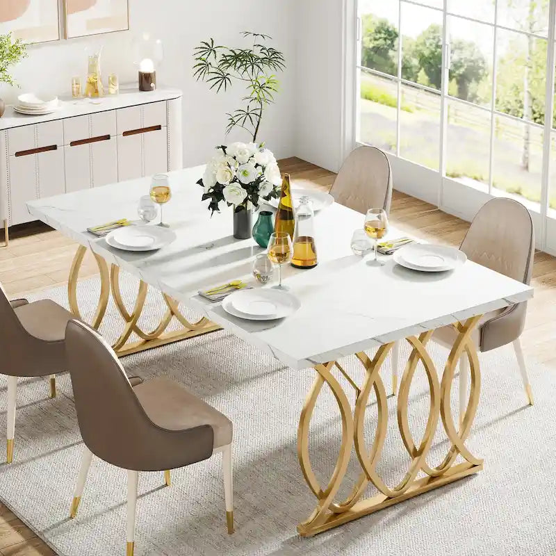 Moderní jídelní stůl pro 4–6 osob, velký kuchyňský stůl o délce 160 cm s deskou z umělého mramoru