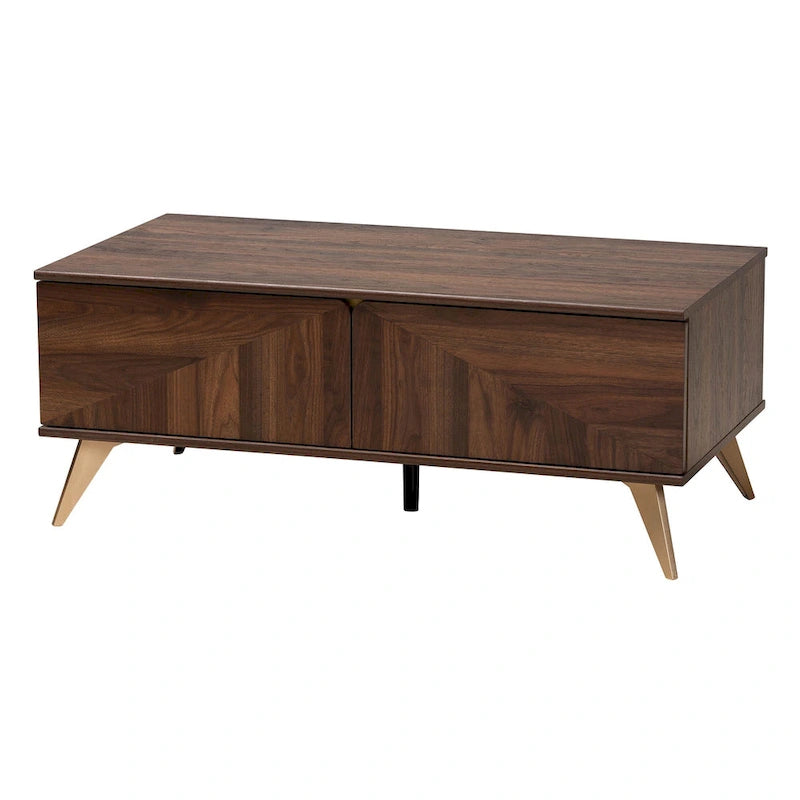 Konferenční stolek se 2 zásuvkami v ořechovém provedení ve stylu Mid-Century Modern