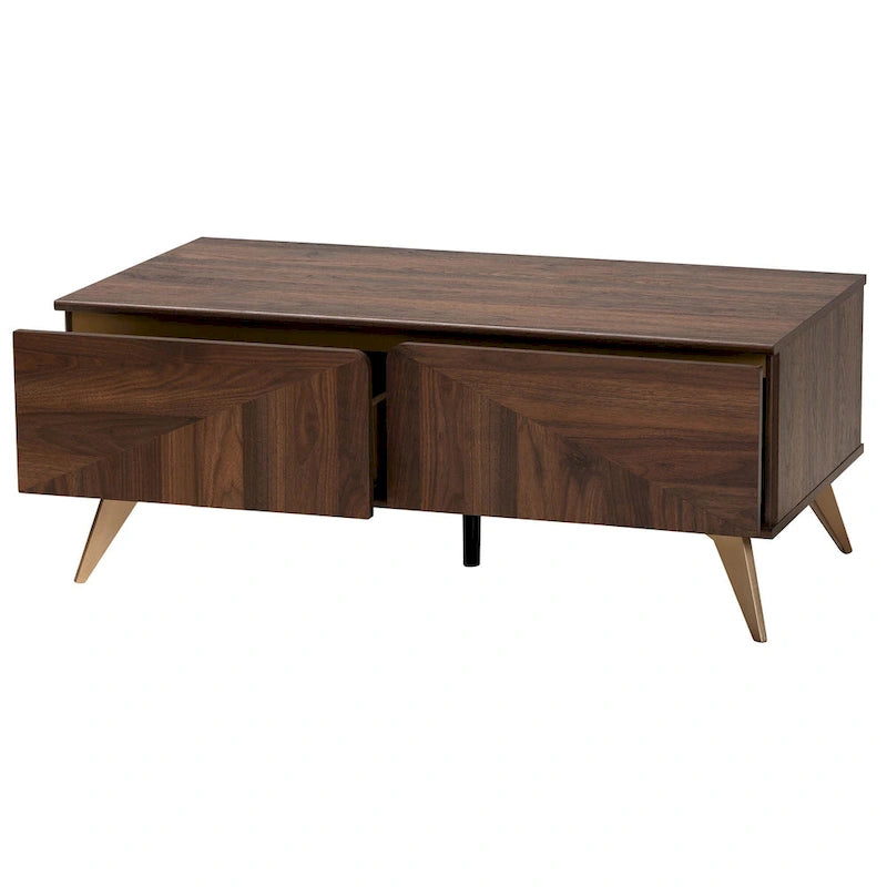 Konferenční stolek se 2 zásuvkami v ořechovém provedení ve stylu Mid-Century Modern