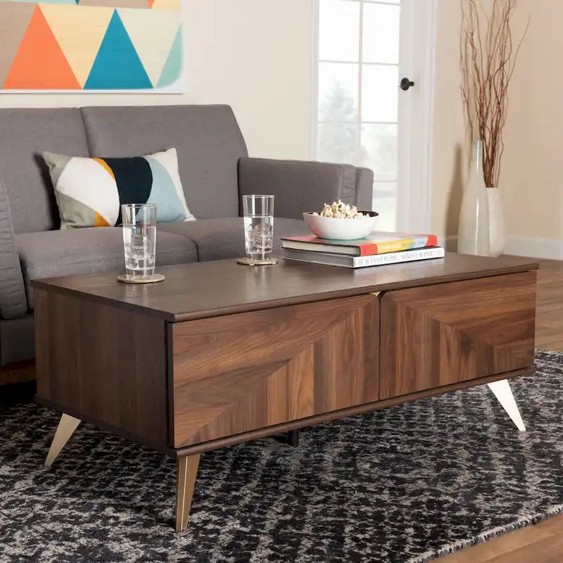 Konferenční stolek se 2 zásuvkami v ořechovém provedení ve stylu Mid-Century Modern