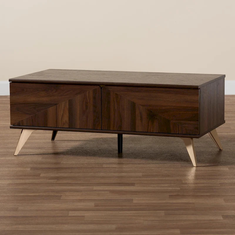 Konferenční stolek se 2 zásuvkami v ořechovém provedení ve stylu Mid-Century Modern