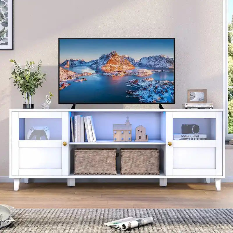 TV stolek/konzole s LED osvětlením, zábavní centrum – 151,6 x 57,4 x 40,9 cm (ŠxVxH).