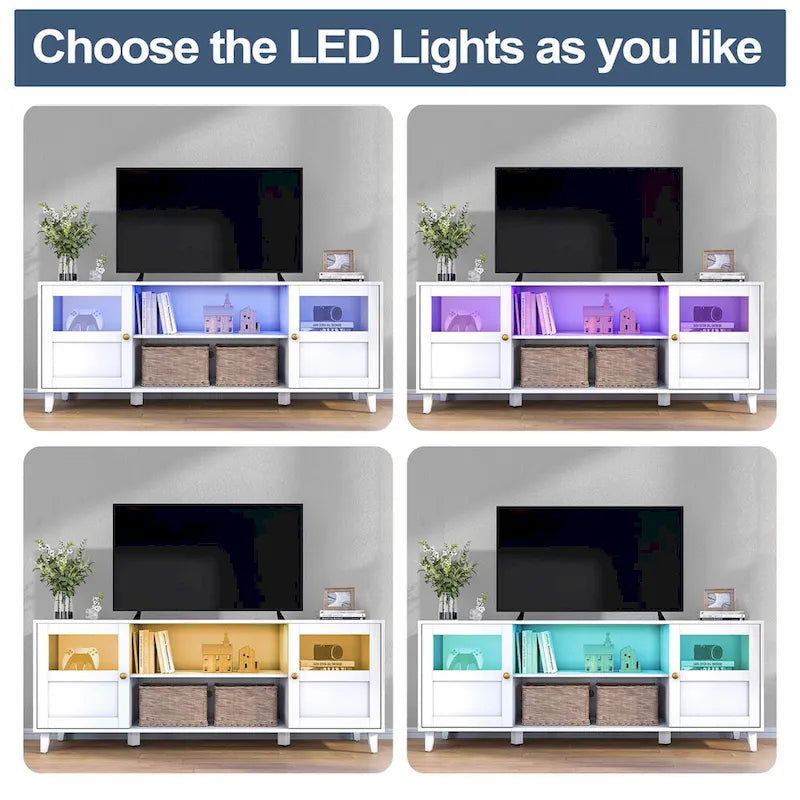 TV stolek/konzole s LED osvětlením, zábavní centrum – 151,6 x 57,4 x 40,9 cm (ŠxVxH).