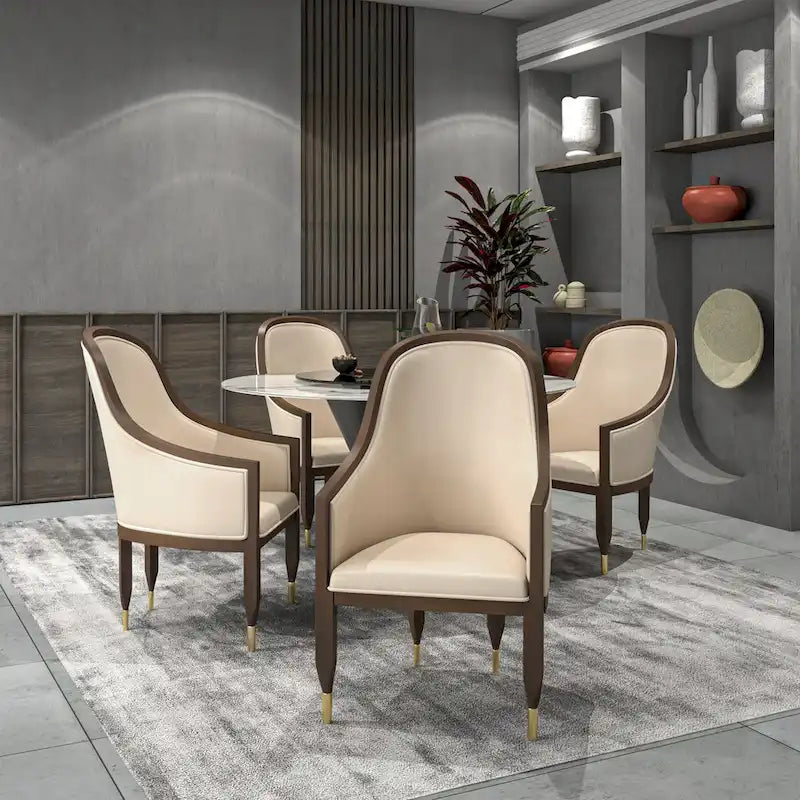 Leather Dining Chair with Arms with Rubberwood Frame Belle Series by LeisureMod