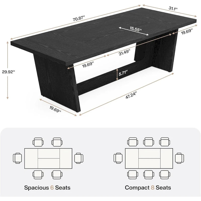 70.87 Velký jídelní stůl ve venkovském stylu pro 6-8 osob, hnědý